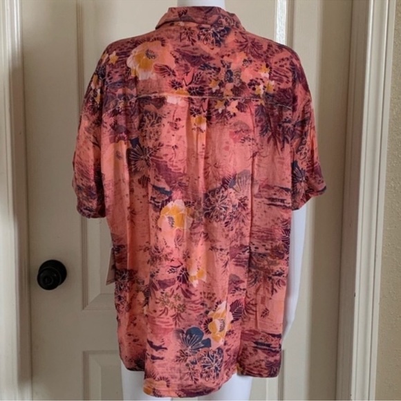 Free People Coral Combo Share Good Vibes Print Women's Shirt - Picture 6 of 7
